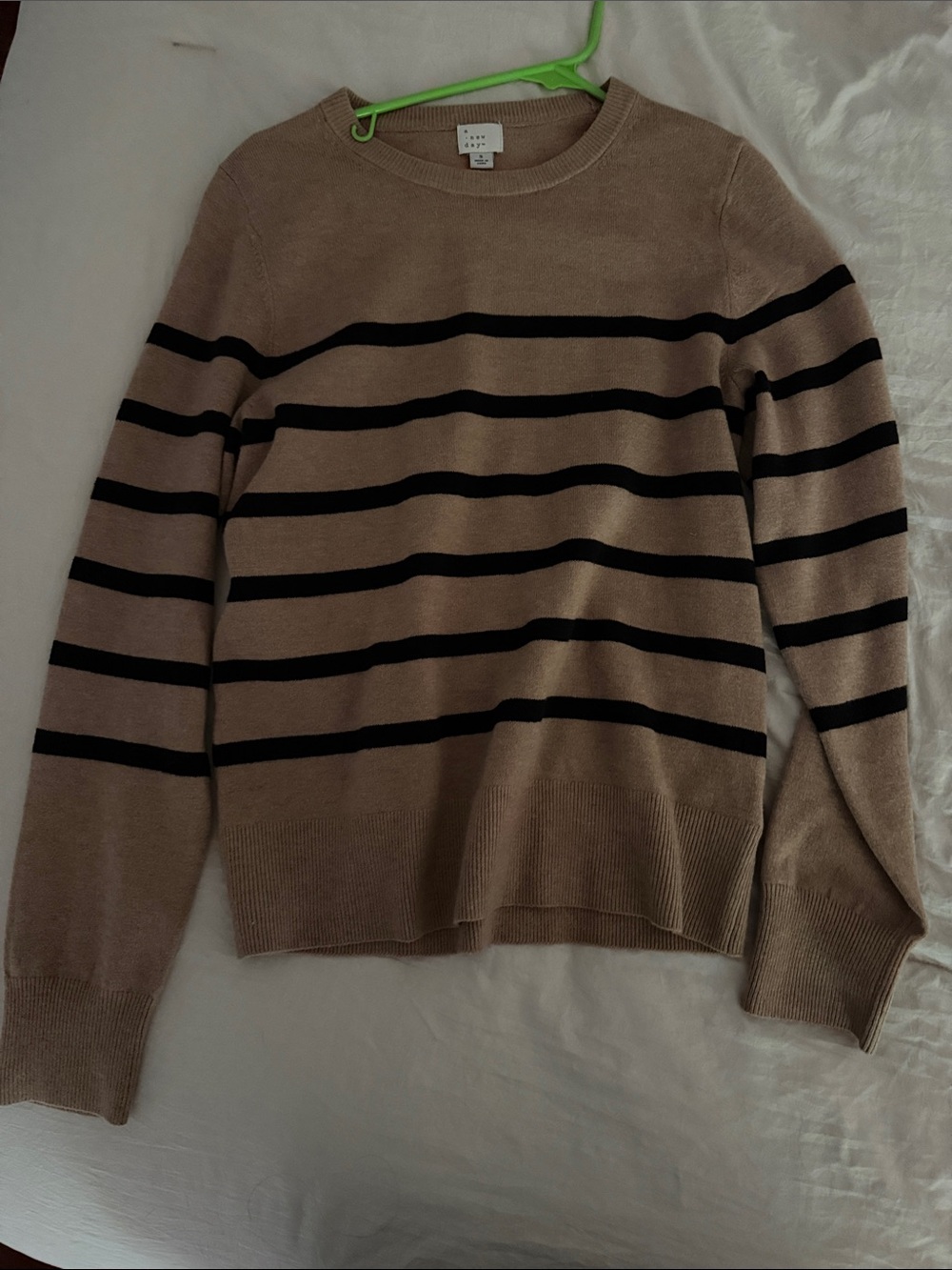Classic Tan & Black Striped Crewneck Sweater -